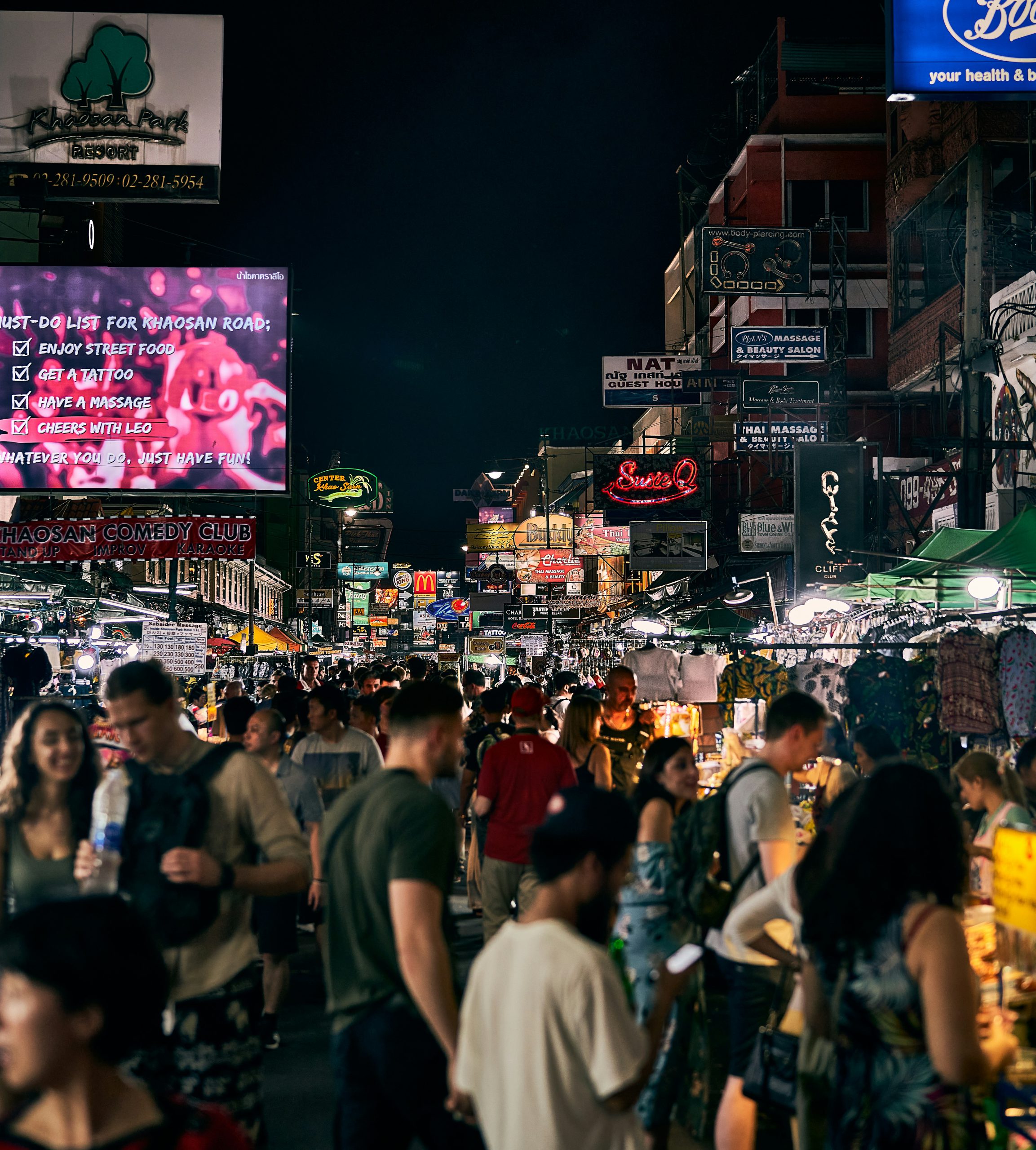 Crowded street market at night